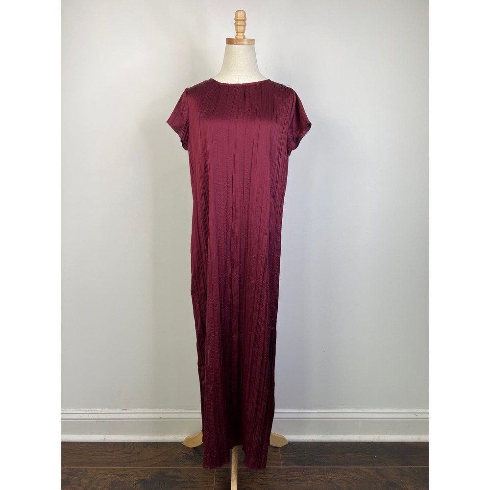 MADEWELL Mullberry Wine  Kourtney Short-Sleeve Slip Midi Dress Plissé NWT XXS - Picture 9 of 10